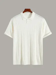 #SummerVibes 2026 Textured jacquard knitted short-sleeved shirt for both men and women, casual, retro, breathable and elegant party old money top