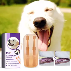 Pet Toothbrush and Tongue Scraper Set for Small Dogs and Cats, Soft Silicone Micro Head Dental Cleaning Kit with Portable Case