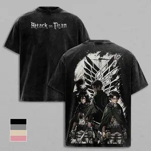 Attack on Titan Washed Tee, Survey Corps Anime Graphic Tee, Eren Yeager Mikasa Ackerman Levi Ackerman Shirt, Vintage Washed Shirt, Manga Lover Gift OFX