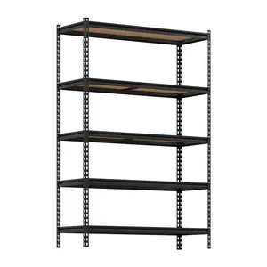 GARVEE 5-Tier Storage Shelves, Heavy Duty Metal Shelving Unit, Adjustable Garage Storage Shelving Utility Rack for Warehouse Pantry Kitchen Basement Laundry, Black, 48" L x 18" W x 73" H
