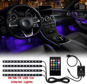 4PCS RGB Car Interior LED Lights with APP & Remote Control, Music Sync Ambient Light Kit, USB Powered Color Changing Footwell Lights for Car, SUV & Truck
