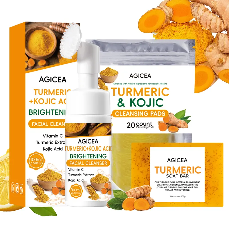 AGICEA 3-Piece Turmeric Face+Body Set - Turmeric Bar Soap, Tablets, Facial Cleanser, Nourishing, Hydrating, Exfoliate, Deep Moisture, Soft Skin Self Care Products for Bath & Body Care