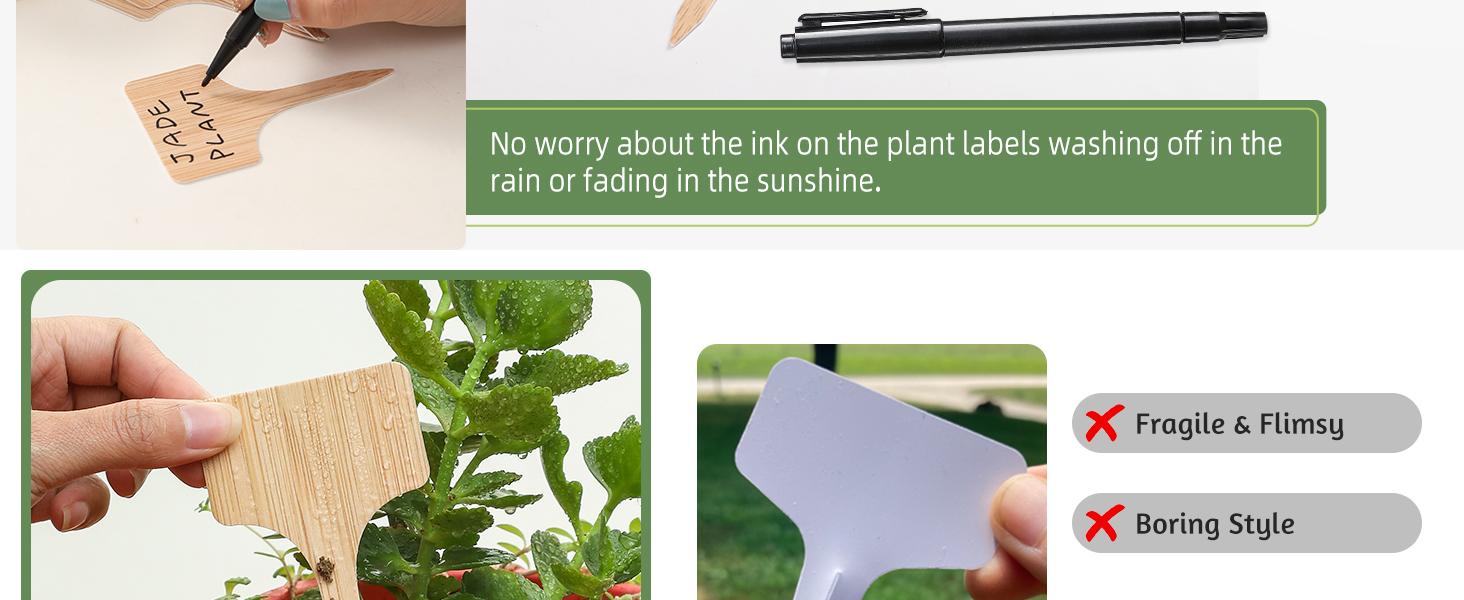 100pcs Plant Labels, T-Type Plastic Tags with Marker Pen, Waterproof Garden Signs for Outdoor Plants (3.9 x 2.4)