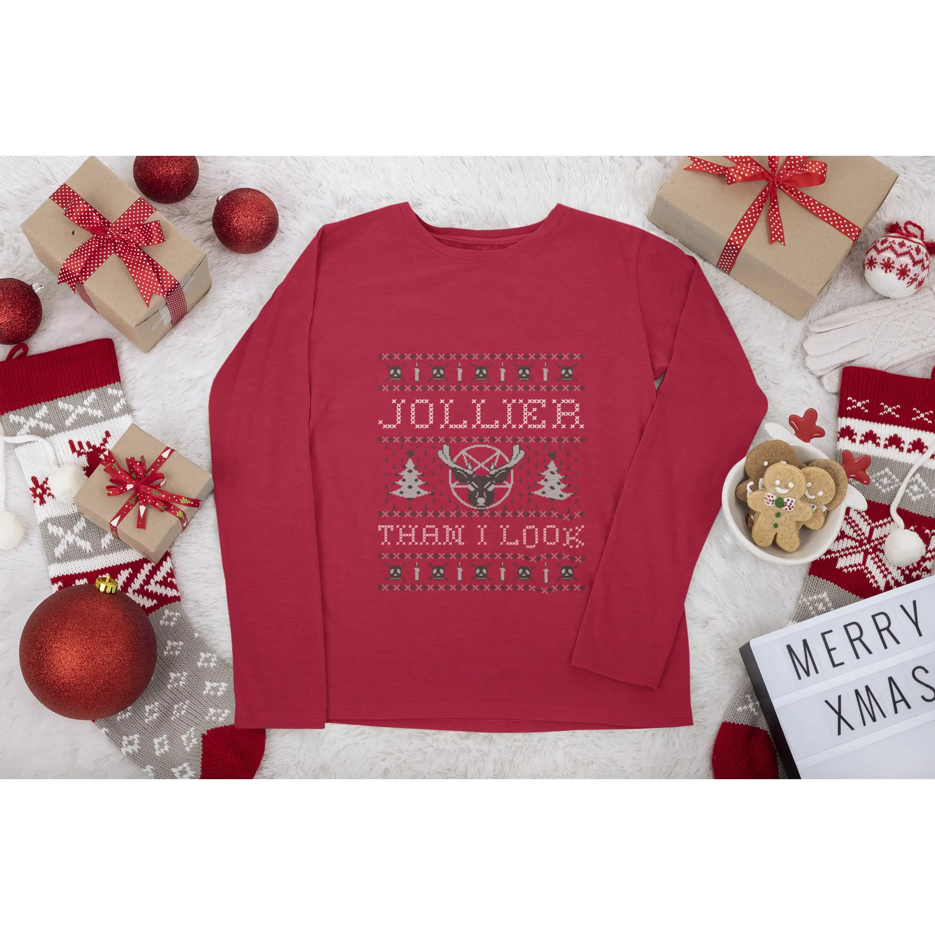 Jollier Than I Look - Gothic Ugly Christmas Sweater Tee
