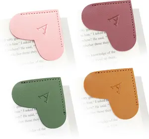 Personalized Initial Leather Heart Bookmark,Cute Corner Page Marker,Reading Accessories for Teachers Students  Book Lovers Women ,for School Office  Supplies (A(4 Pcs))
