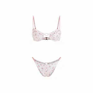 Cider Floral Sweetheart Underwire Bikini Set With Heart Ring Detail