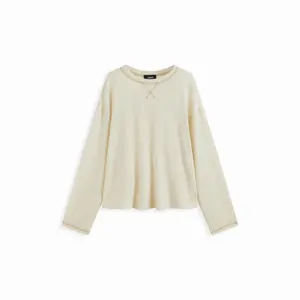 Cider Round Neckline Stitch Long Sleeve Oversized Tee Dealsforyou