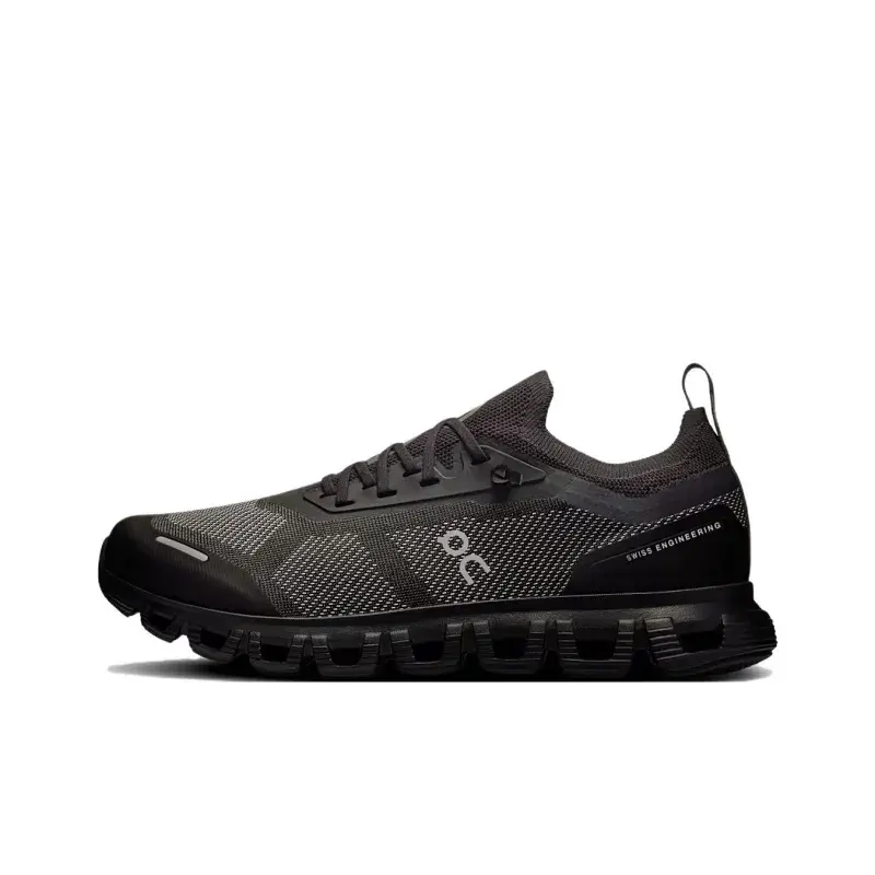 Black Breathable Mesh Cushioned Running Shoes, Modular Hollow Outsole with Minimalist Streamlined Upper Design