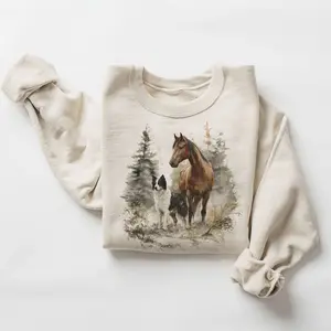 Vintage Horse Dog Sweatshirt 90s Retro Fall Farm Sweater Americana Nostalgia Crewneck Cozy Border Collie Sweatshirt Cozy Trad Wife Unisex
