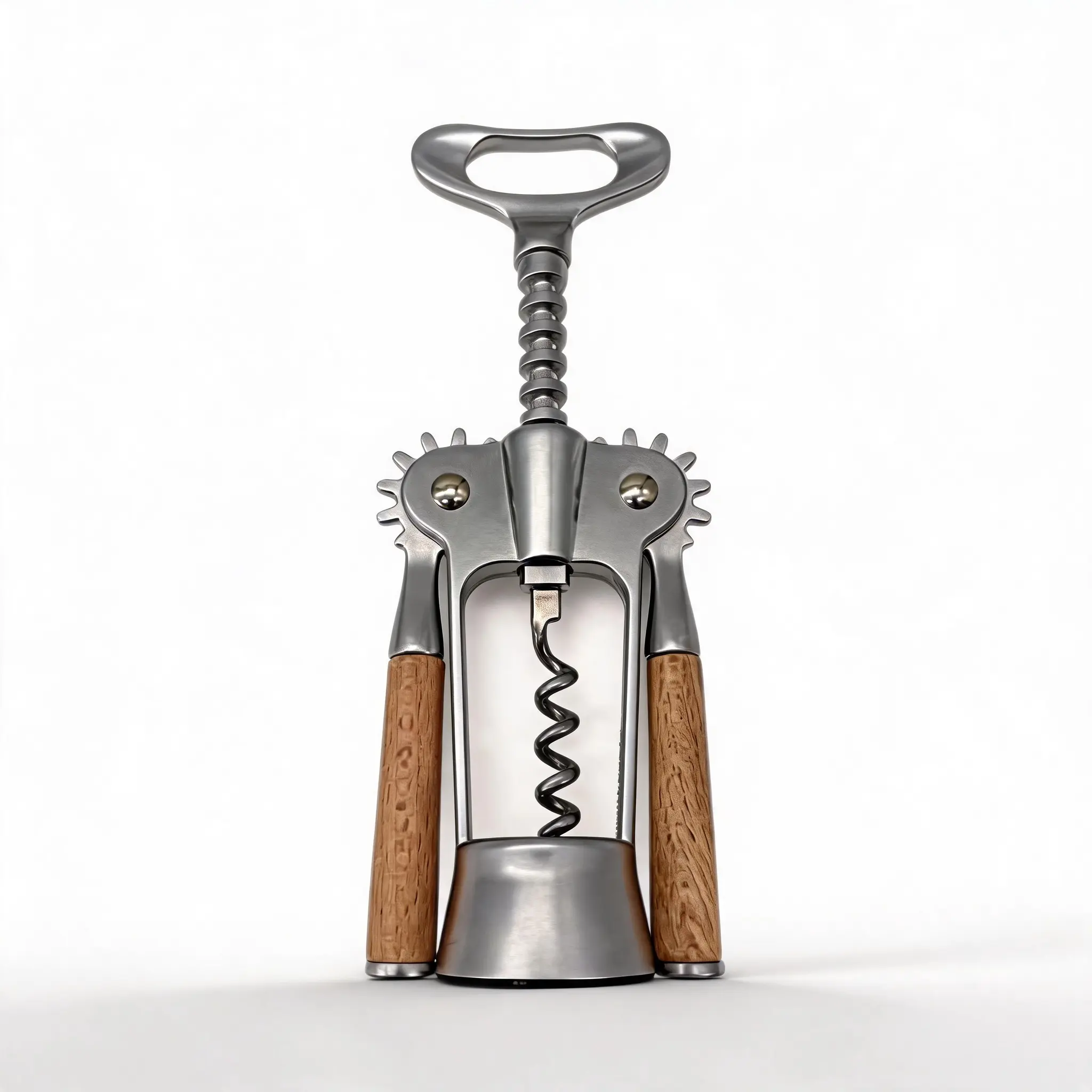 Classic Heavy Duty Metal Wing Corkscrew Bottle Opener - Zinc Alloy, Round Wood Grain Handle, Ergonomic Non-Slip Grip, for Wine & Beer Bottles, Kitchen & Restaurant Use
