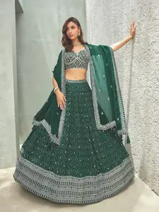 Rouhi Green Bandhani Print 3-peice Lehenga Choli Womenswear Traditional Skirt Blouse dupatta