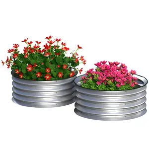 Set of 2 Raised Garden Bed – Metal Planter Box With Safety Edging, Easy-to-Assemble Stock Tank. 2'x2'x1' Round Shape, Silver