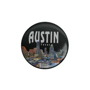 Austin Night Skyline Circle Magnet Decor with Magnets Featuring Austin Texas Design