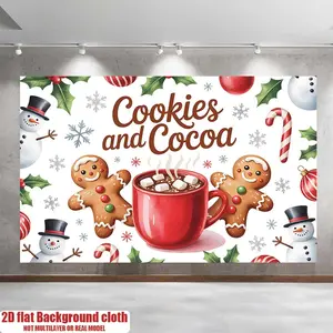 1pc YSW Polyester Christmas Winter Wonderland Cookies & Cocoa Party Banner, 2D Flat HD Print Multicolor Wall Hanging Decoration for Home, Birthday Festive Supplies,summerwins