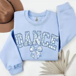 Toile Bow Dance Sweatshirt for Dancer Crewneck Ballet Core Aesthetic Pullover White Blue Coquette Sweatshirt Gift-for-Dancer Gift-for Dance