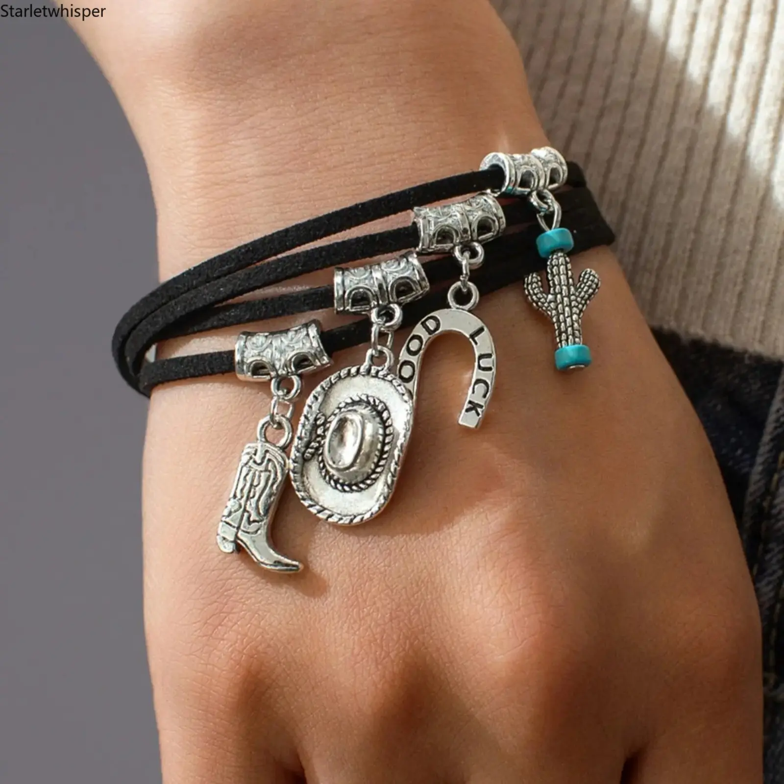 Vintage Western Cowboy Hat Boot Cactus Charm Bangle, Multi-layer Unisex Bracelet for Women & Men, Exquisite Trendy All-match Jewelry, Perfect for Daily Casual Wear, Party Outfit and Birthday Holiday Gift