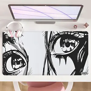 [Mouse Desk Pad] Non-Slip Mouse Pad Large Gaming Mouse Pad With Rubber Base & Stitched Edge Gothic Eyes Bat Shadow Black White Design Desk Top Protector Mat For Home Office Halloween Gift