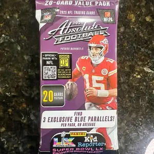 Panini Absolute Football 2025 NFL Trading Cards 20-Card Value May Pack with 3 Exclusive Blue Parallels per Pack