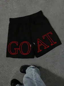Goat Letter Print Shorts, Summer Essential, Simple and Elegant, Boston Letter Print Shorts, Casual Fitted Style
