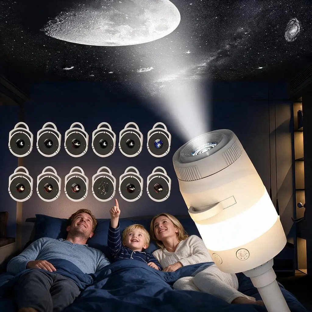 Galaxy Star Projector, 2-in-1 Night Light & Nebula Lamp with Multiple Slide Discs, 360° Rotatable USB Rechargeable Portable for Bedroom Kids Room Ceiling Decor, Romantic Gift for Kids Teens Adults Family Couple Game Night