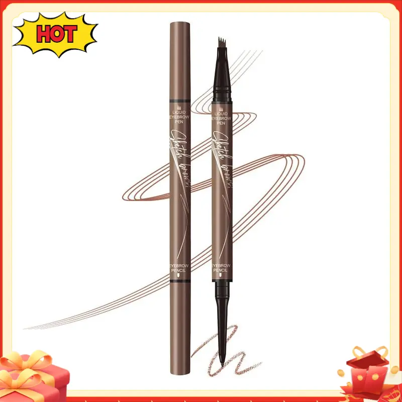 Dual-Ended Microfilling Eyebrow Pen, Liquid Eyebrow Pen with 4 Micro Brush-Tip Applicators & Brow Defining Pencil with Precision Tip