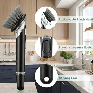 Soap Dispensing Dish Brush, Kitchen Brush Dish Cleaning Brush, Soap Dispensing Dish Brush Set with 2 Replacement Heads and Storage Holder, Kitchen
