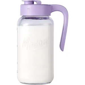 Mason Jar Pitcher - Airtight & Leakproof Glass Pitcher with Lid,  for Breastmilk, Cold Brew, and Sun , 2 Quart (64 oz) Mason Jar with Pour Spout Lid
