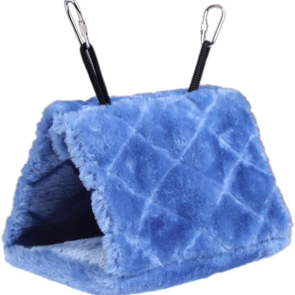 Plush Snuggle Bird Hammock Hanging Snuggle Cave Happy Hut Bird Parrot Hideaway Size M (23.5 * 22cm) (Blue).