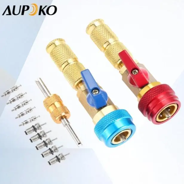 AC Valve Core Removal Tool Kit, Refrigerant Service Valve Core Remover Wrench Set for R134a R1234yf Car Air Conditioning Repair, No Refrigerant Loss AC Valve Core Replacement Tool, Universal Auto AC Service Accessories with Adapters