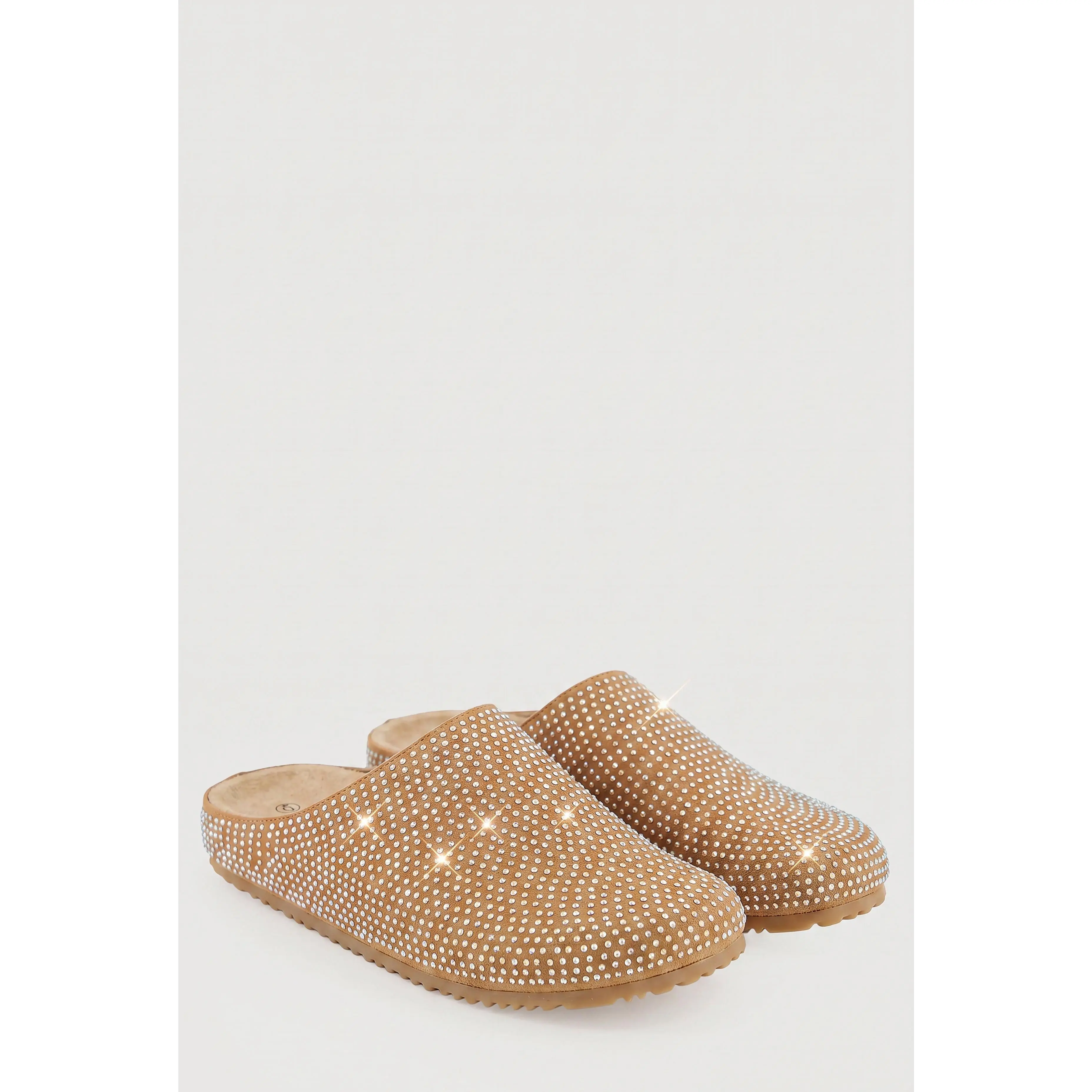 Rhinestone Studded Low Platform Clogs