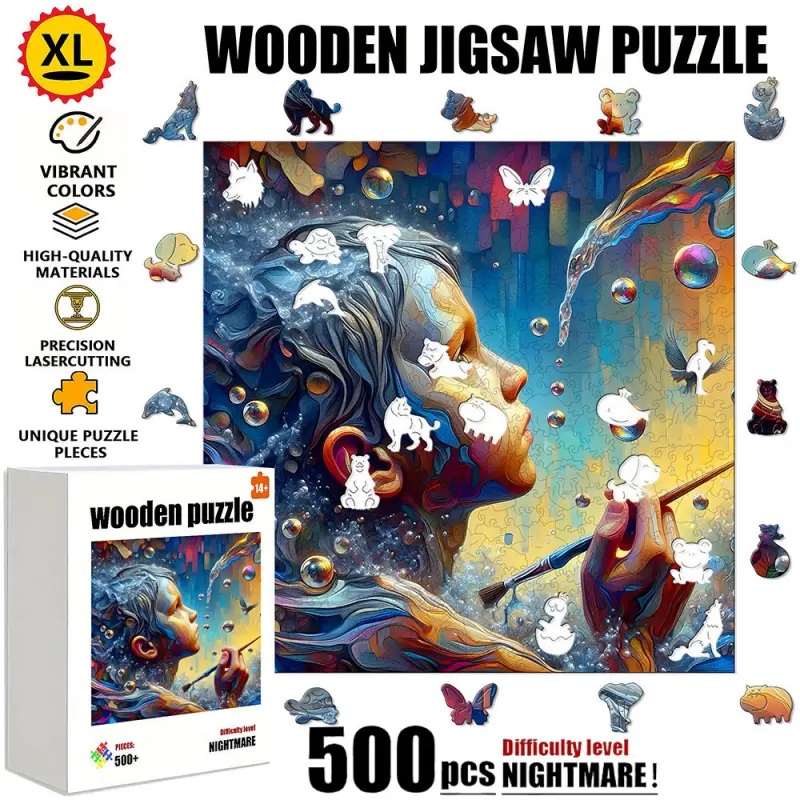 [1 Box(500 pcs)] Unique Irregular Shape Wooden Puzzle with Colorful Patterns, Seamless and Tight Interlocking, Perfect Gift for Christmas, Halloween, or Housewarming