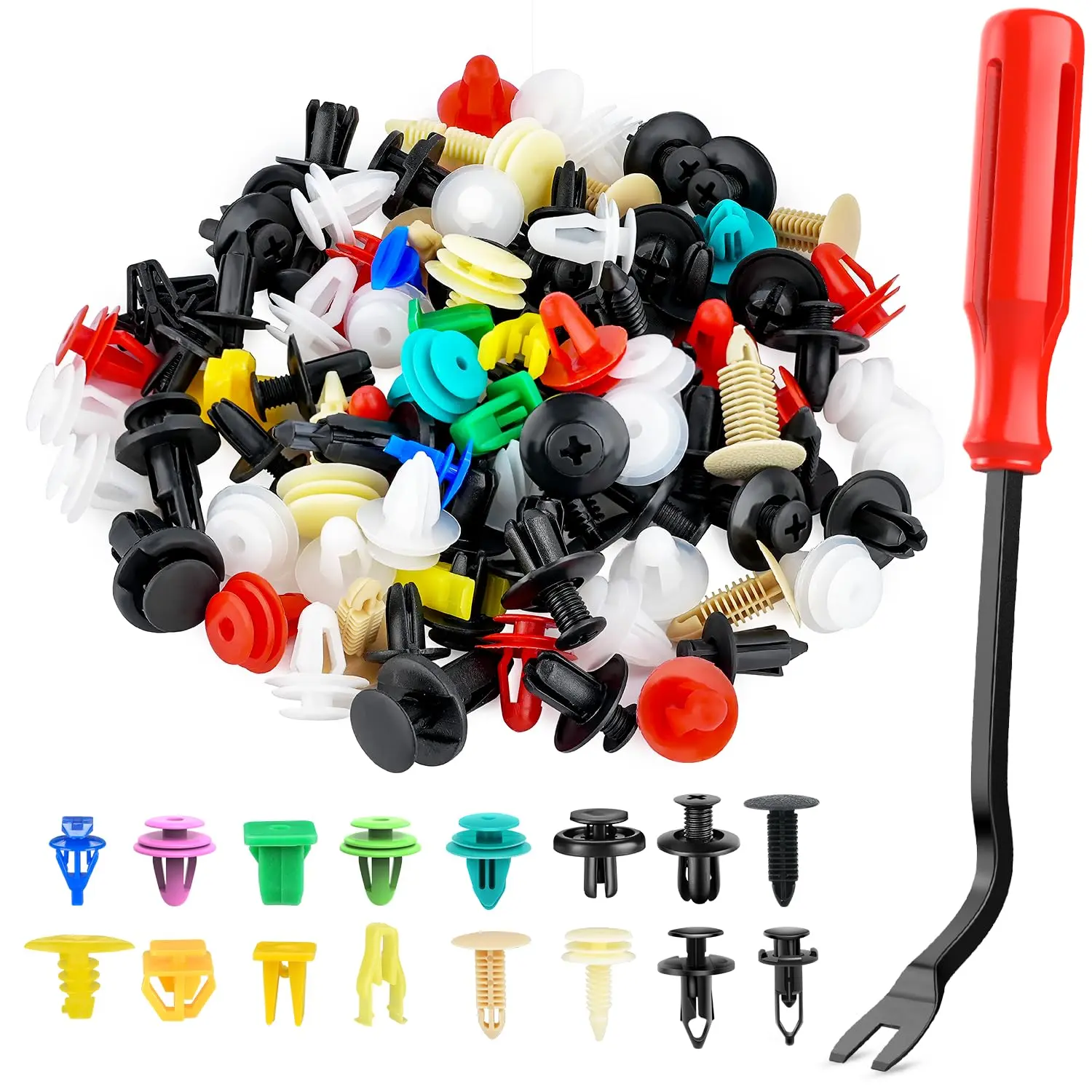 Nilight Reusable Multi-Size Nylon Fiber Push-Fit Car Fasteners Set (501PCS Mixed) with 1PCS Remover, Bumper Clips, Trim Panels, Auto Retainer Rivets, Engine Cover Component for GM Motor Vehicles, Domestic Appliances, 2-Year Warranty