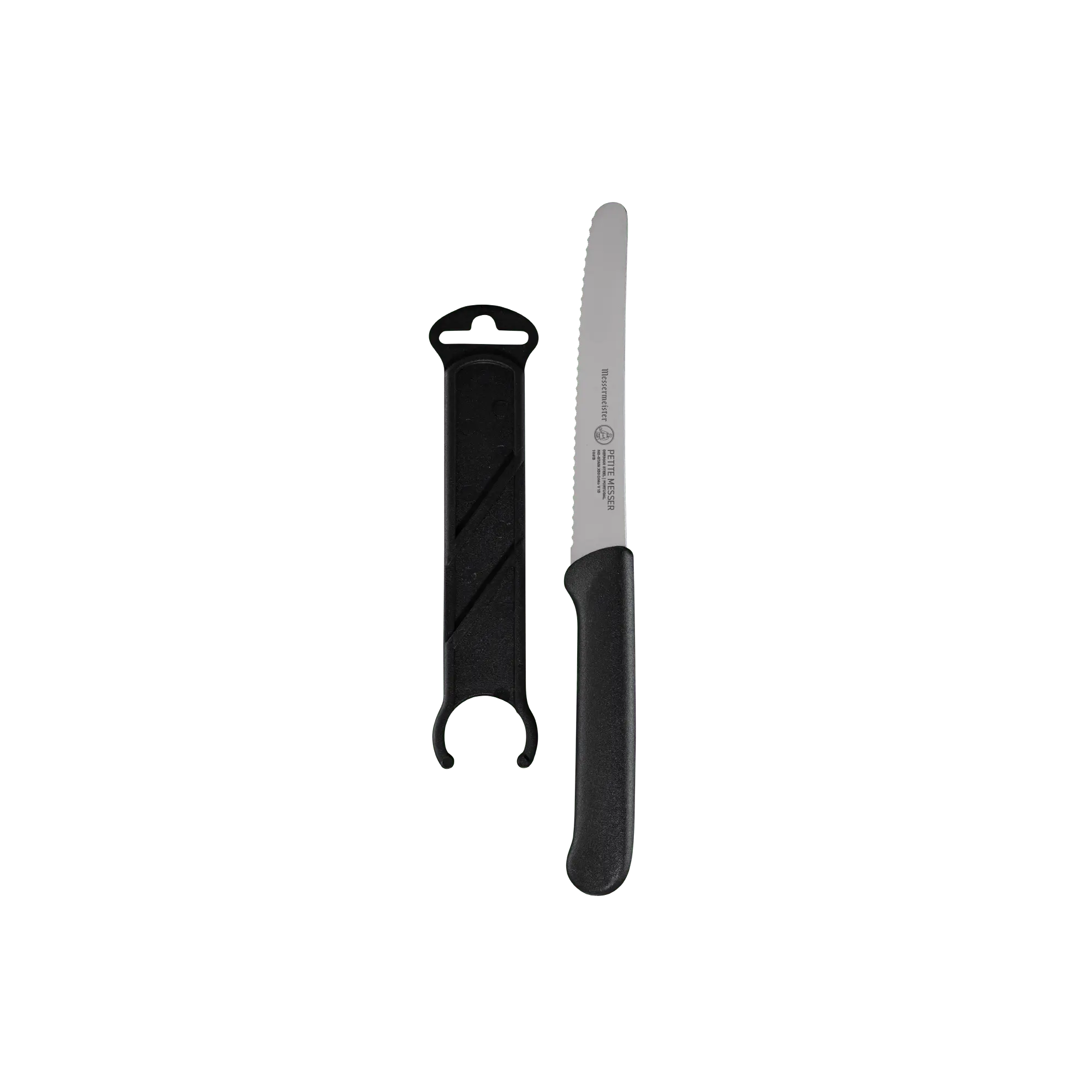Petite Messer Black Serrated Steak Knife with Sheath - 4.5"