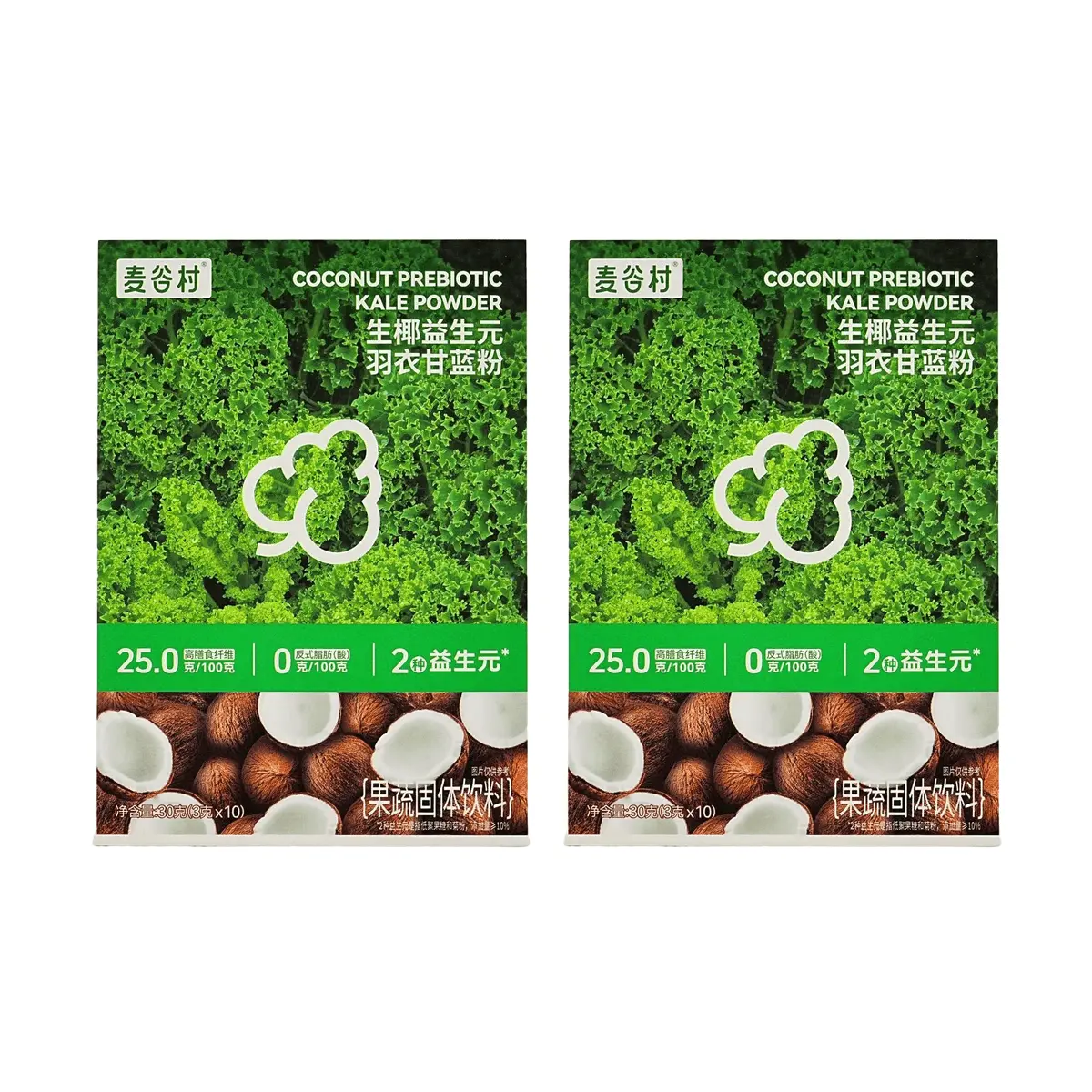 MAI GU CUN Organic Coconut Kale Powder with Prebiotics - 3g x 20 Sachets, Sugar-Free, High Fiber, Low Fat, Low Calorie Superfood Drink Mix