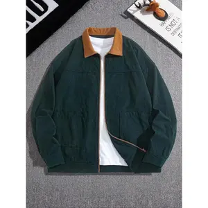 Men's Fashion Vintage Corduroy Jacket, Casual Loose Fit Colorblock Collar Design, Perfect for Outdoor Leisure & Trendy