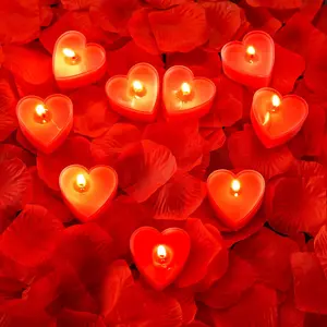 Bbto 200 Pcs Artificial Rose Petal with 9 Pcs Heart Shape Candles Romantic Love Candle Tealight Candle Scatter Petal Romantic Decorations for Wedding Valentine'S Day Dinner Cake Decor Party Favor BBTO