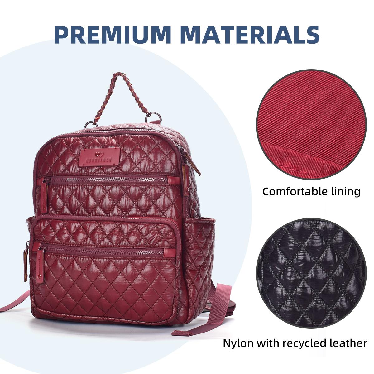 HEARTLOVE by Charo Burgundy Quilted Backpack w/Coin Pouch & Adjustable Straps HEARTLOVE the airline recognizes no-check large capacity  main image 3