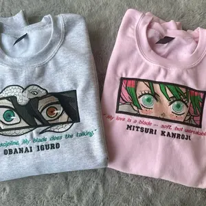 Obanai x Mitsuri Bundle Embroidered Sweatshirt 2 | Demon Slayer Anime Crewneck | Obanai Iguro and Mitsuri Kanroji