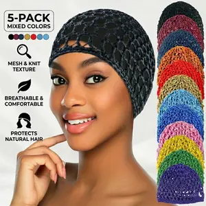 5Pcs Mesh Crochet Hair Net Cap for Women Crocheted Hair Snood Sleep Cap Soft Knitted Hollow Hair Cover Bonnet for Natural Curls Braids Locs