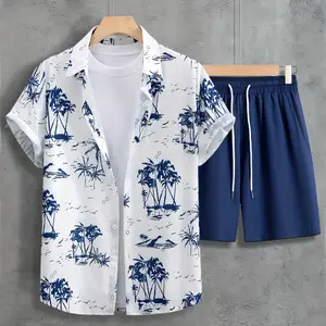 Coconut Tree, Men's 2-Piece Set, Short Sleeve Graphic Print Shirt and Tunic Shorts Set
