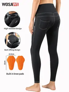 WOSAWE Women's Motorcycle Yoga Leggings with Removable Knee Pads Butt Lifting Cargo Pants