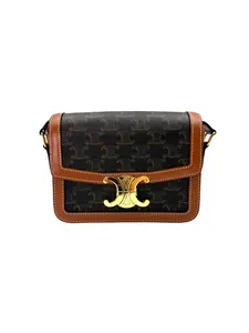 Pre-owned Celine leather Crossbody Bags Teen Triomphe Brown Triomphe Canvas Shoulder Bag CED260422