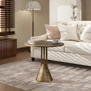 Antique Brass Round End Table - Antique Brass