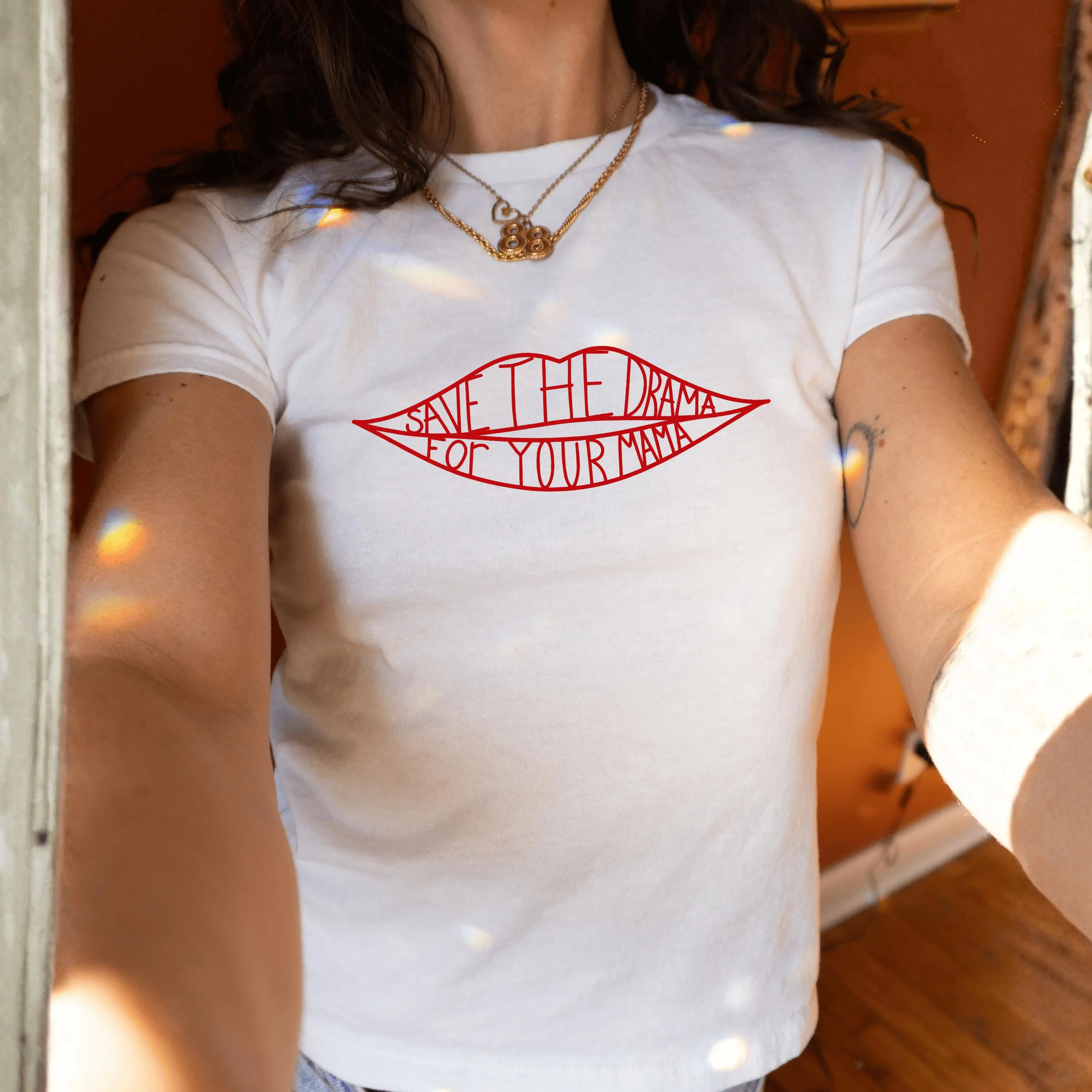 Save the Drama For Your Mama Baby Tee, Friends Series Rachel Green TShirt, TV Show Quote Tee, Funny 2000s Graphic Tee, Jennifer Aniston Baby Tee
