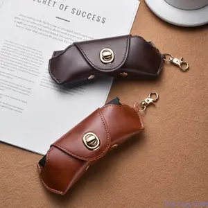 Vintage Leather Glasses Case, Travel Sunglasses Holder with Clip, Durable Tanned Leather Eyewear Organizer, Protective Box for Glasses & Sunglasses, Compact & Portable