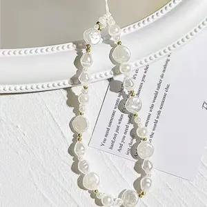 Faux Pearl Decor Beaded Phone Chain, Anti-lost Phone Lanyard, Fashion Phone Strap for Women & Girls, Phone Strap Holder, Mobile Phone Decoration Accessories, Charms
