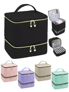 CYX Portable Nail Polish Storage Bag, Dual-Layer Thickened Nail Set Organizer, Gel Nail Polish Carry Box, Holds Up to 30 Bottles, Makeup Storage Bag