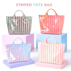 Fashion Striped Tote Bag High-Value Lightweight Handbag Large Capacity Commuter Shoulder Bag Portable Travel All-Season Beach Tote