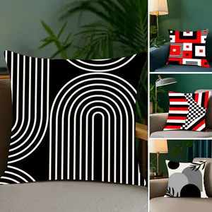 Abstract GeometricModern Boho Pillow Case Double-Sided Printed Soft Short Plush Sofa Cushion Covers | Polyester & Breathable, Invisible Zipper, Mite-Resistant, Durable | Ideal for Sofa, Bedroom, Car, Kids Gift & Decoration