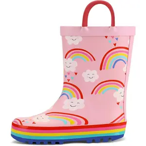 F-SOK07   Kids Rain Boots Waterproof Printed Rubber boots with Handles